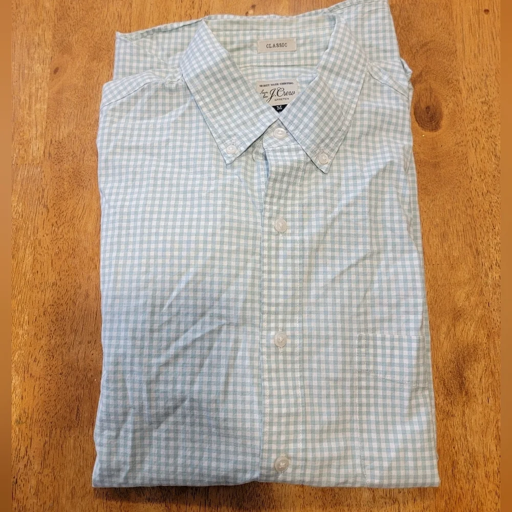 Mens Classic Fit J. Crew Pastel Green checkerd Dress Shirt Medium